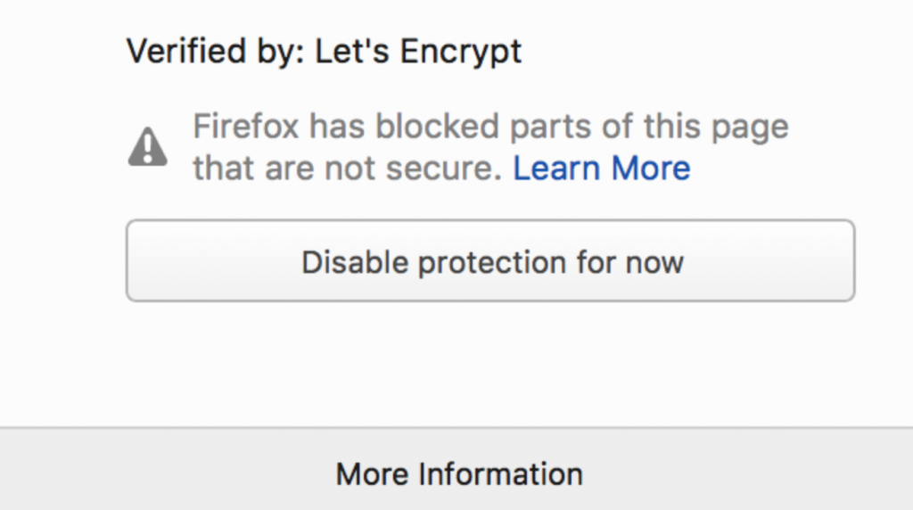 ユーザーへのFirefox混在コンテンツ警告メッセージ